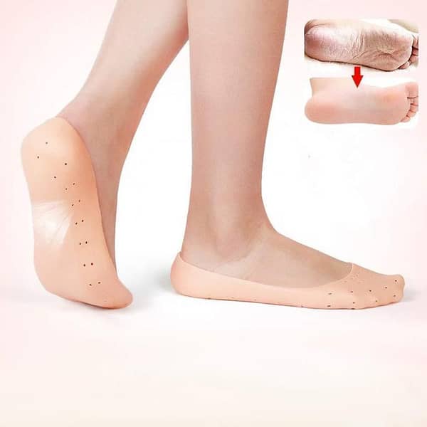 Silicone Gel Heel Pads - 1 Pair of Moisturizing Socks for Men and Women, Unisex, Free Size, Beige, Pain Relief and Anti-Crack