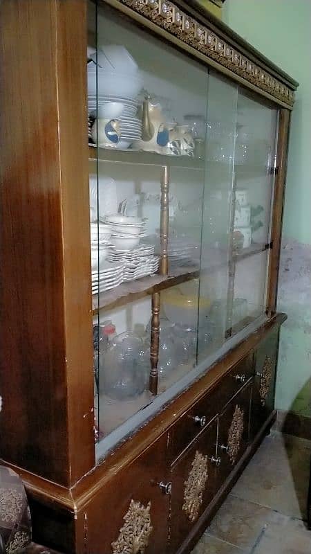 double bed with side tables, dressing and show case 3
