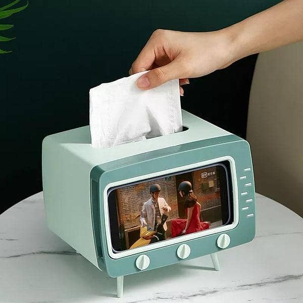 TV Tissue Box Organizer with Mobile Phone Holder Desktop Paper Holder Dispenser
