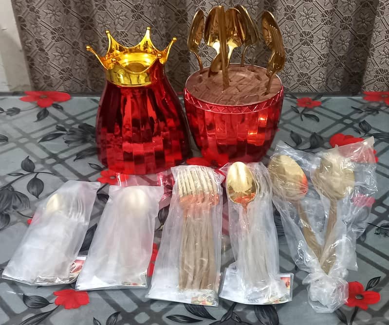 Golden Dinner Spoons and Sweet Spoons Sets 3