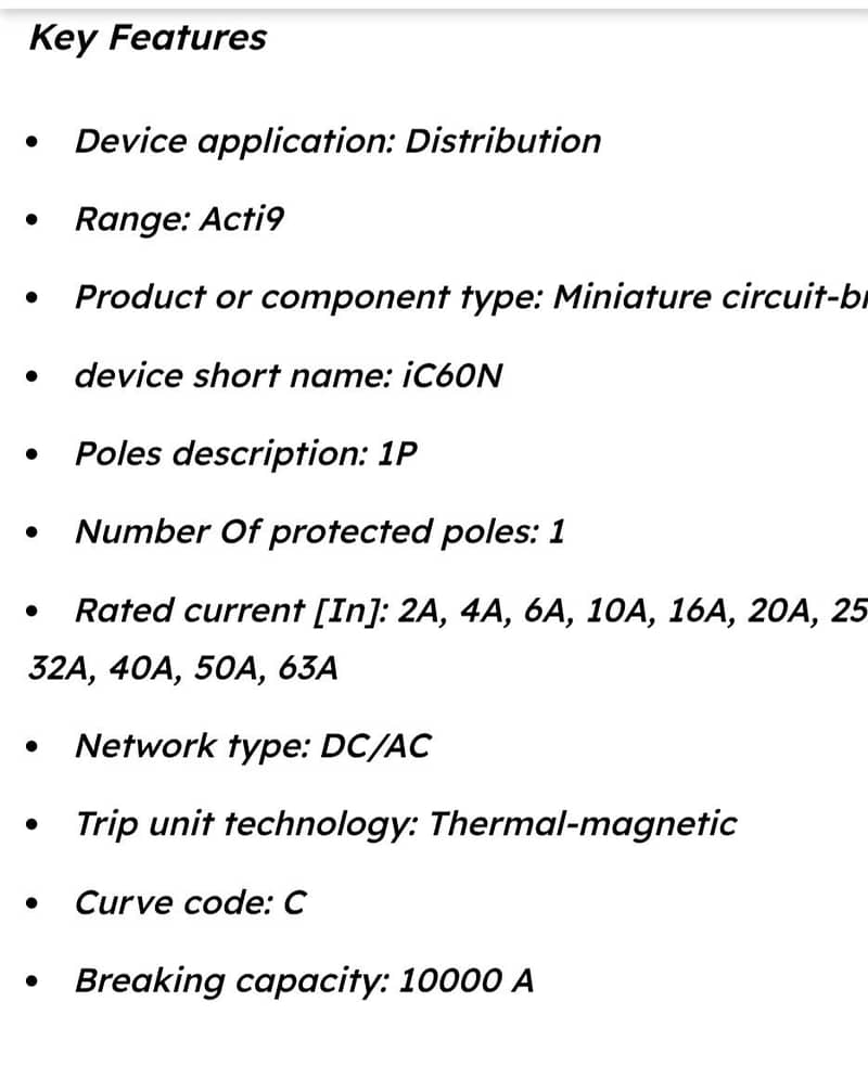 MCB IC60N , 1P 1A 10KA  "C"  Curve 5
