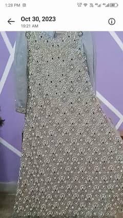 gray bridal maxsi wth gray trouser with purple dupptta
