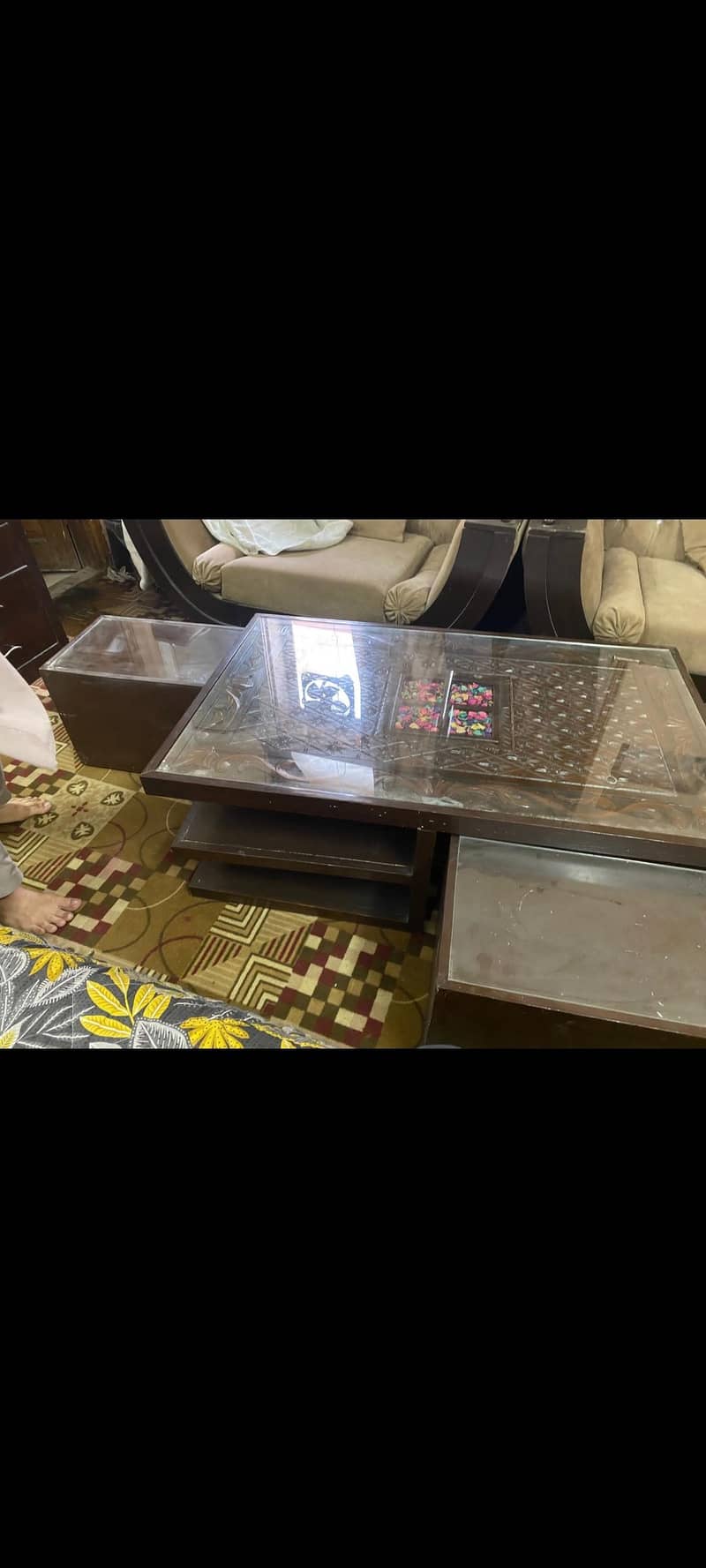 king bed without mattress with 2 side tables and one table 3 in one 6