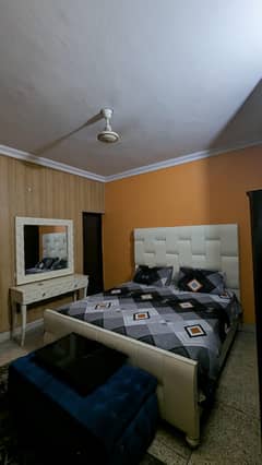 MODREN MINIMALISTIC WOODEN STRUCTURE BED WITH SIDE TABLE AND CONSOLE