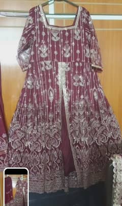 maroon bridal maxi with lehnga heavily embellished