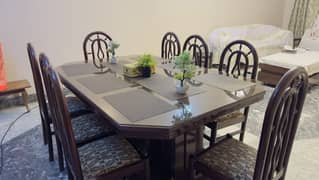 8-Seater Solid Wood Dining Table with Glass Top – Heavy & Durable