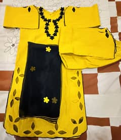 Pure Doriya Lawn Musturd Three piece Stitch Suit