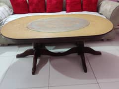 wooden table with mirror