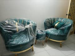 Beautiful Emerald green coffee chair set with cushions and table