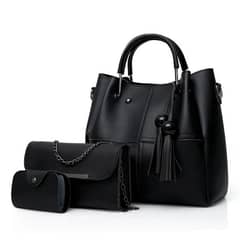 Womens PU Leather Plain Handbag Set