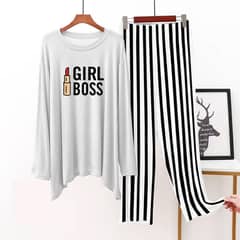 2 piece women's.  stitched jercy printed, sleepwear,، White gb