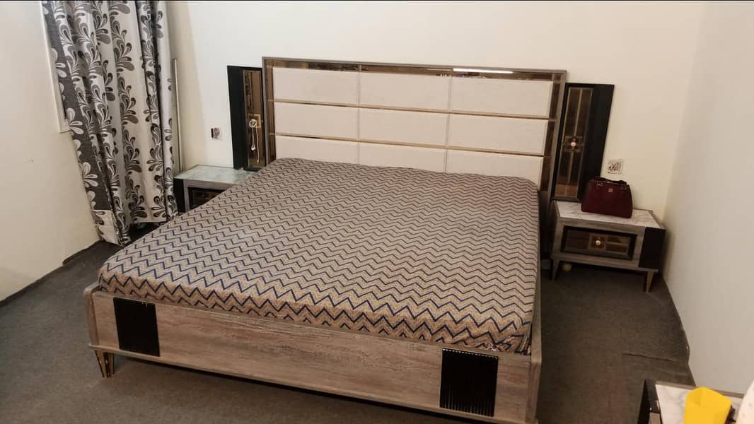 King size bed with mattress, side tables and dressing table. 1