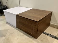 Coffee table, half and half design, with drawer
