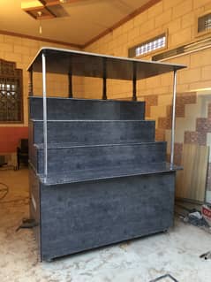 Multi-Tier Display Counter with Canopy – Elegant Wooden Finish