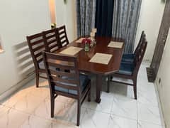pure wood dining table with solid six chairs