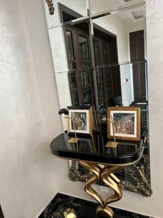 mirror console table/wooden black gold deco console/like new