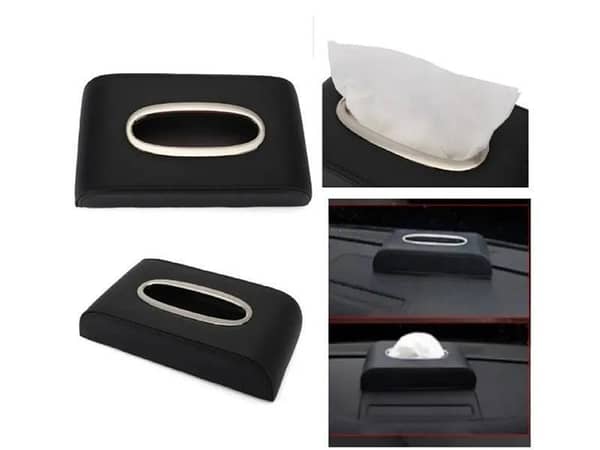 Black Universal Car Tissue Box for Organized Storage