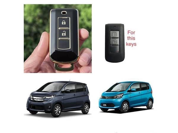 Mitsubishi EK Wagon 2013-2019 Push Start Remote TPU key Cover Black And Gold