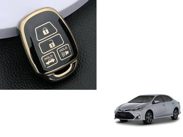TPU Key Cover for Toyota Corolla Gli (2014-2023) in Black and Gold