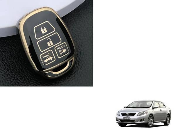 TPU Key Cover for 2008-2023 Toyota Corolla Altis in Black and Gold