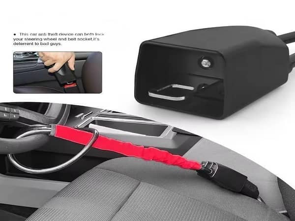 Universal Car Steering Lock with Key and Seat Belt Socket