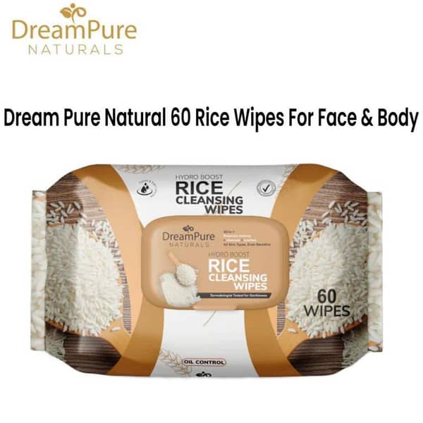 Dream Pure Natural 60 Count Rice Wipes for Cleansing Face and Body