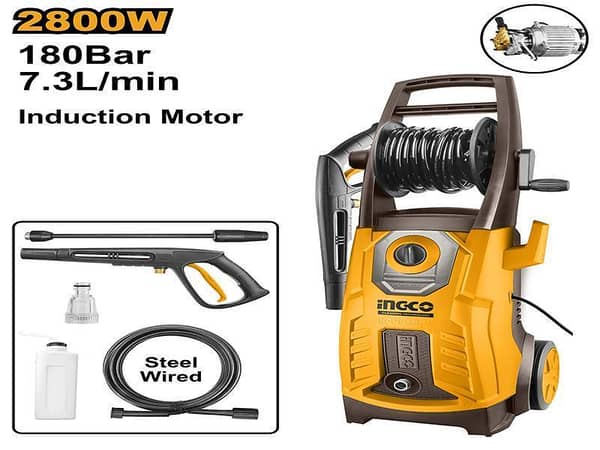 INGCO Model HPWR28008 High Pressure Washer with 2800W Motor and 180Bar Pressure