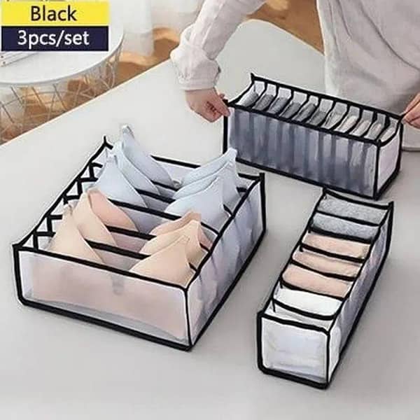 3-Piece Set of Foldable Drawer Organizers for Underwear, Socks, and Panties - Net Fabric Storage Box for Wardrobe