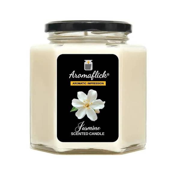 Jasmine Scented Candle – Unique Hexagonal Glass Jar