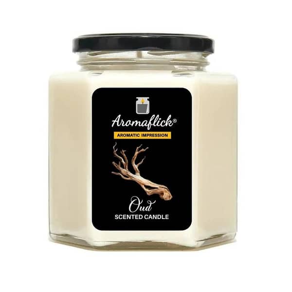 AROMAFLICK Customized Oud Scented Candle in Hexagonal Jar