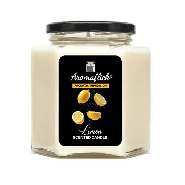 Lemon Scented Candle in Hexagonal Jar – Zesty & Refreshing Citrus Aroma