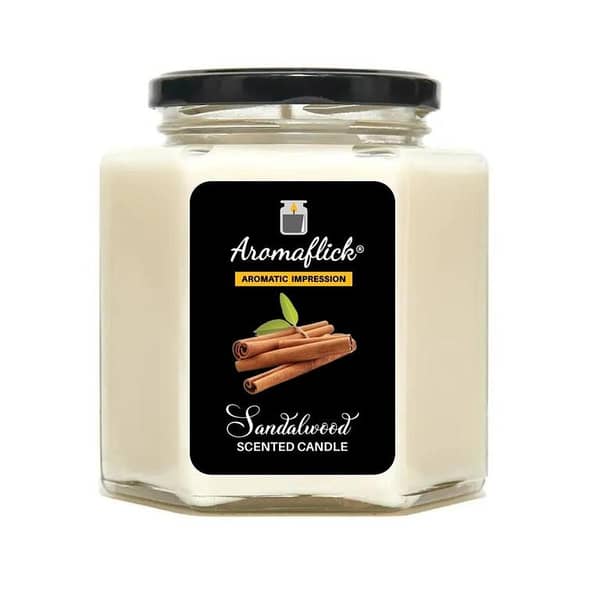 Sandalwood Scented Candle in Hexagonal Jar – Unique & Calming Aroma