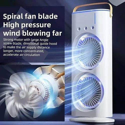 Rotating 3 In 1 Fan Air Cooler with Humidifier & Night Light | Mist Fan Remote Control | RGB Lights