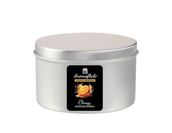 Orange Scented Candle in Silver Tin – Bright & Fresh