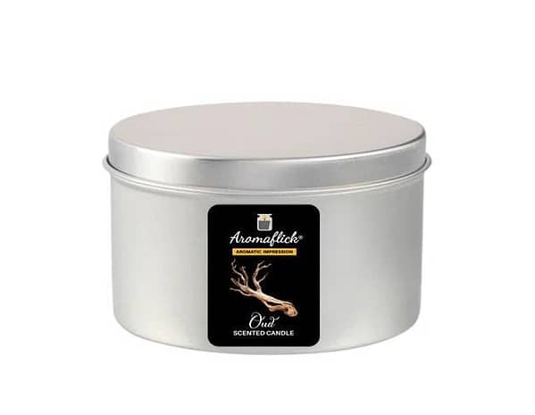 Silver Tin Oud Candle – Warm, Smoky Fragrance