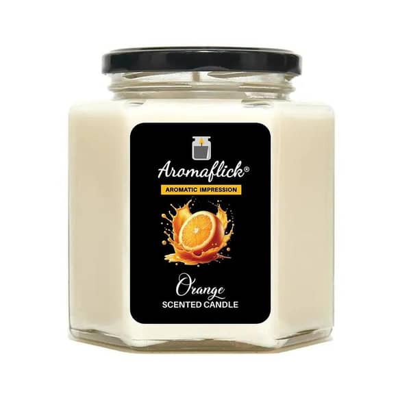 Orange Scented Candle in Hexagonal Jar – Fresh & Unique
