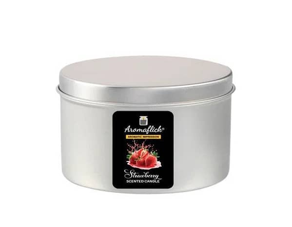 Strawberry Scented Candle in Silver Tin – Sweet & Fresh