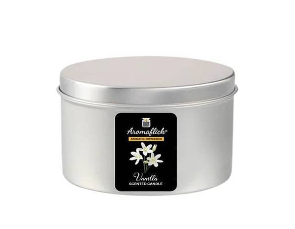 AROMAFLICK Vanilla Customized Scented Candle in Silver Tin