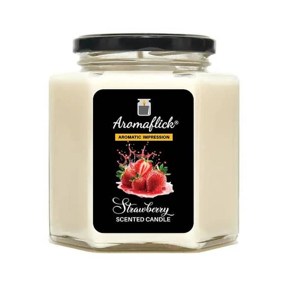 Strawberry Scented Candle in Hexagonal Jar – Sweet & Fresh