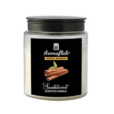 AROMAFLICK Sandalwood Customized Scented Candle in Glass Jar