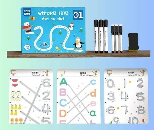 Level 1 Magical Tracing 64 Pages Work Book, Reusable Calligraphy Copy Book, Practice Drawing Book, Kids Educational Learning Book, Logic Thinking Training Notebook, Practice Copy Control Training Book