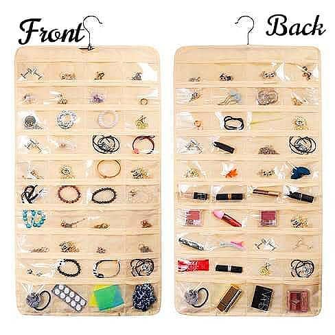 Double-Sided 80 Pocket Jewelry Organizer for Hanging Storage - Perfect for Necklaces, Bracelets, Rings, and More