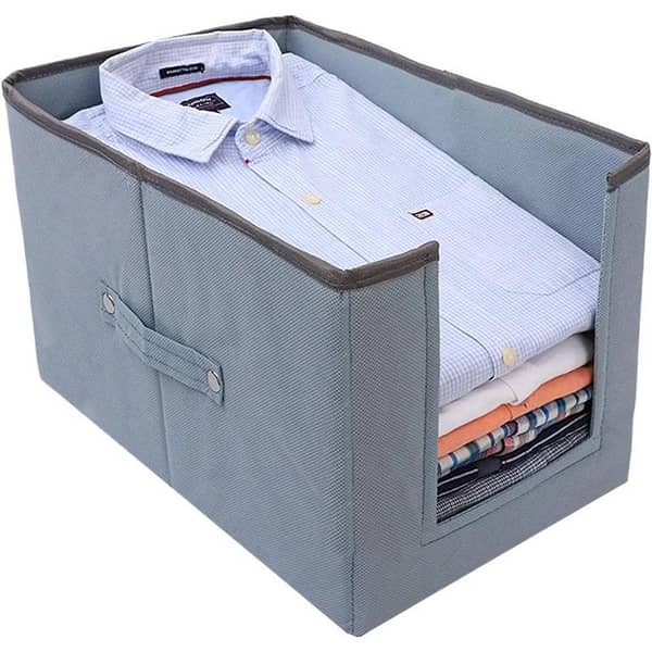 Cotanza Foldable Shirt Organizer for Wardrobe - Non-Woven Fabric Stacker with Front Opening Shelf and Large Capacity (Grey)