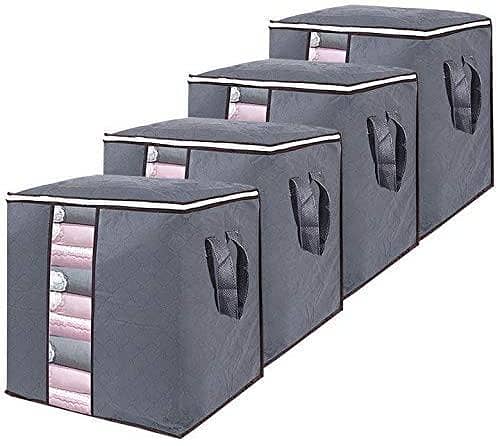 4 Large Storage Bags - Buy 3 Get 1 Free, Foldable Closet Organizers for Blankets, Comforters, Clothing and Bedding with Durable Handles