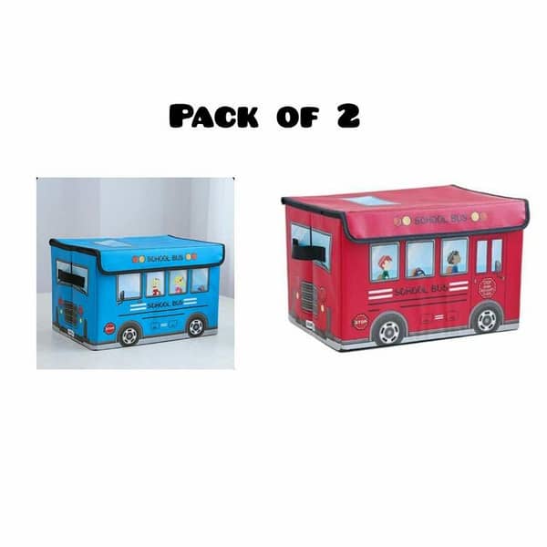 Bus Design Folding Storage Bins - Set of 2 for Organizing Kids' Toys and Quilts, Suitable for Cabinets and Wardrobes