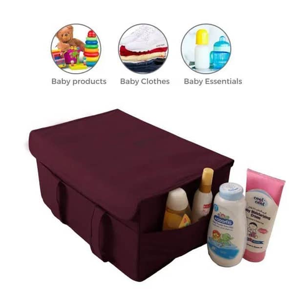 Maroon Large Baby Diaper Caddy Organizer - Foldable Toy Storage Bin with Strong Dividers and Base, Ideal for Travel