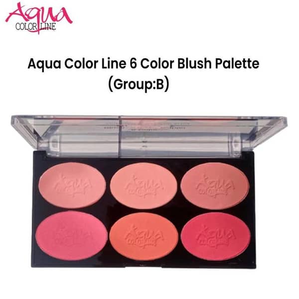 Aqua Color Line Blush Palette with 6 Shades (Group B) for Blushing, Highlighting, and Contouring