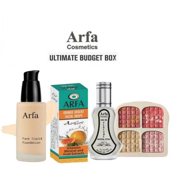 Arfa Cosmetics Complete Makeup Box with Urgent Facial, Foundation, and Perfume - Free Delivery