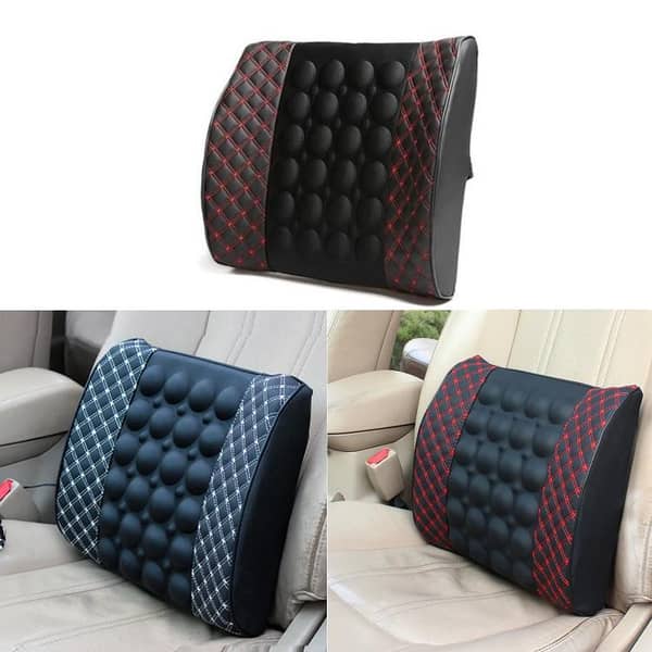 Massage Lumbar Support Cushion for Cars - Embroidered Red Design