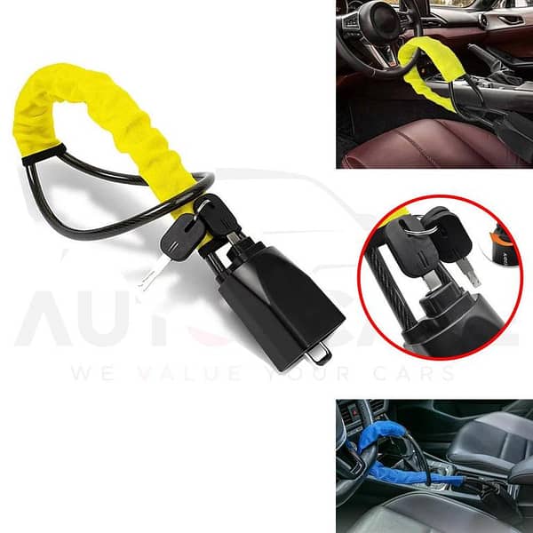 Steering Wheel and Seat Belt Lock by [Brand Name] – Compact Vehicle Anti-Theft Device